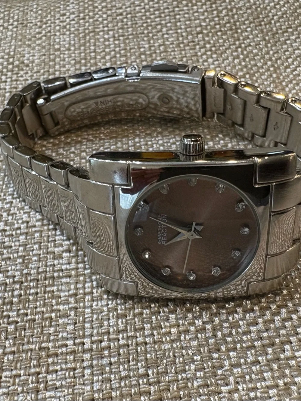 Kenneth Cole Reaction Silver Bracelet Watch with Brown Sunburst Dial